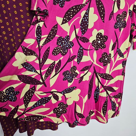 LOGO Lori Goldstein 2pc Tunic Tee Short Long Sleeve Lot S Hot Pink Maroon‎ - Picture 2 of 8